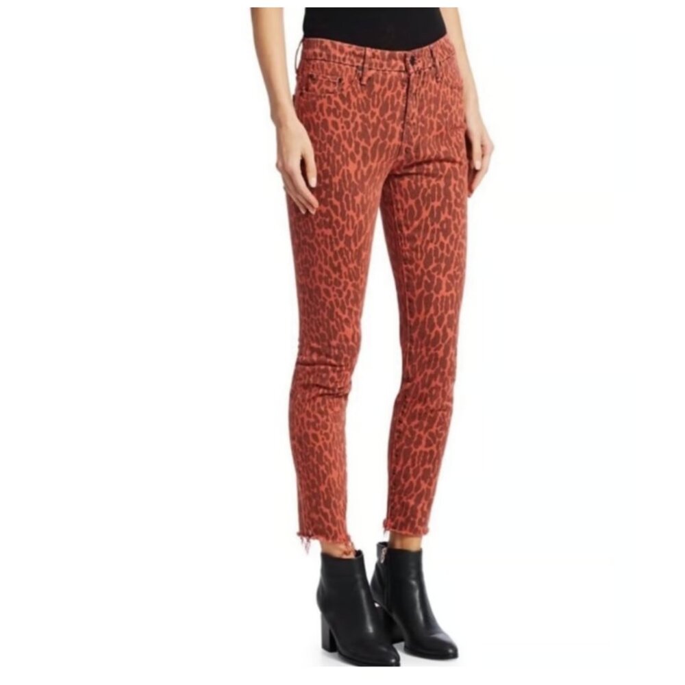Mother The Looker High-Rise Ankle Fray Hem Leopard-Print Jeans